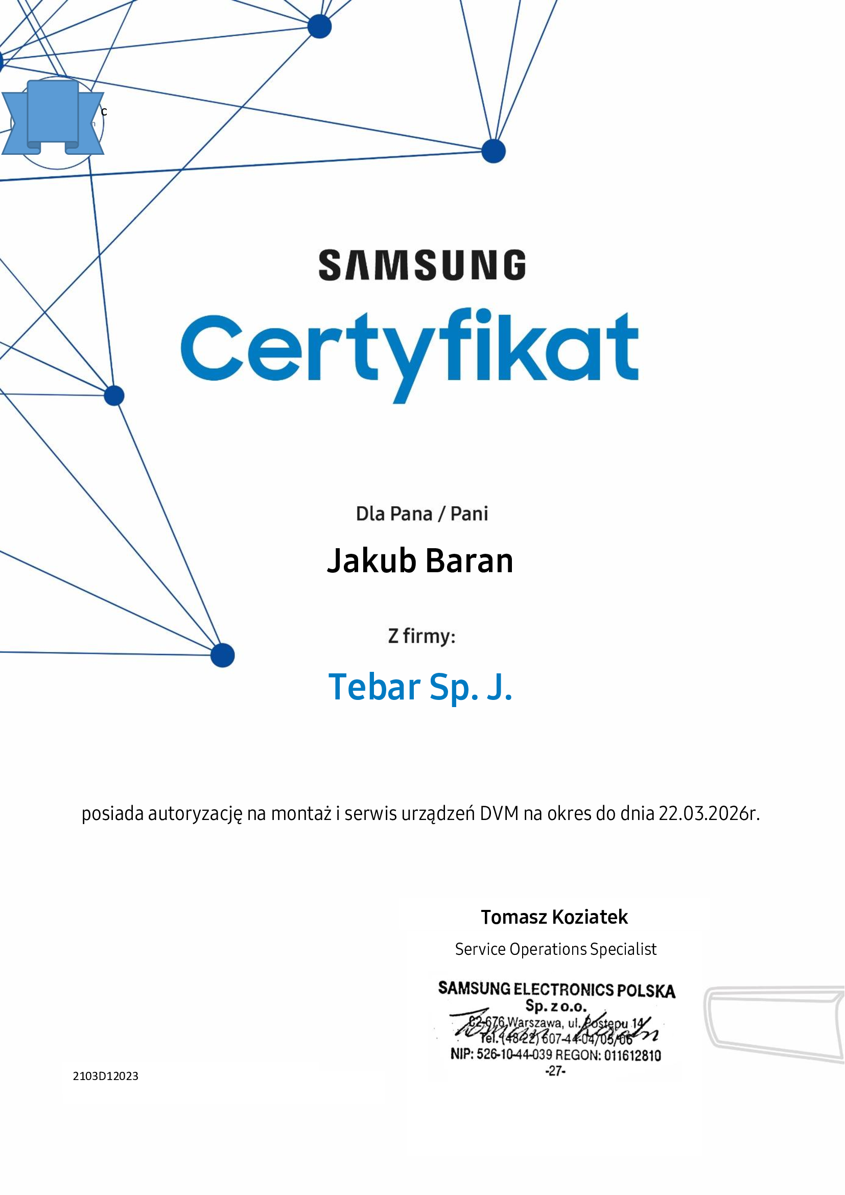 Certyfikat Samsung