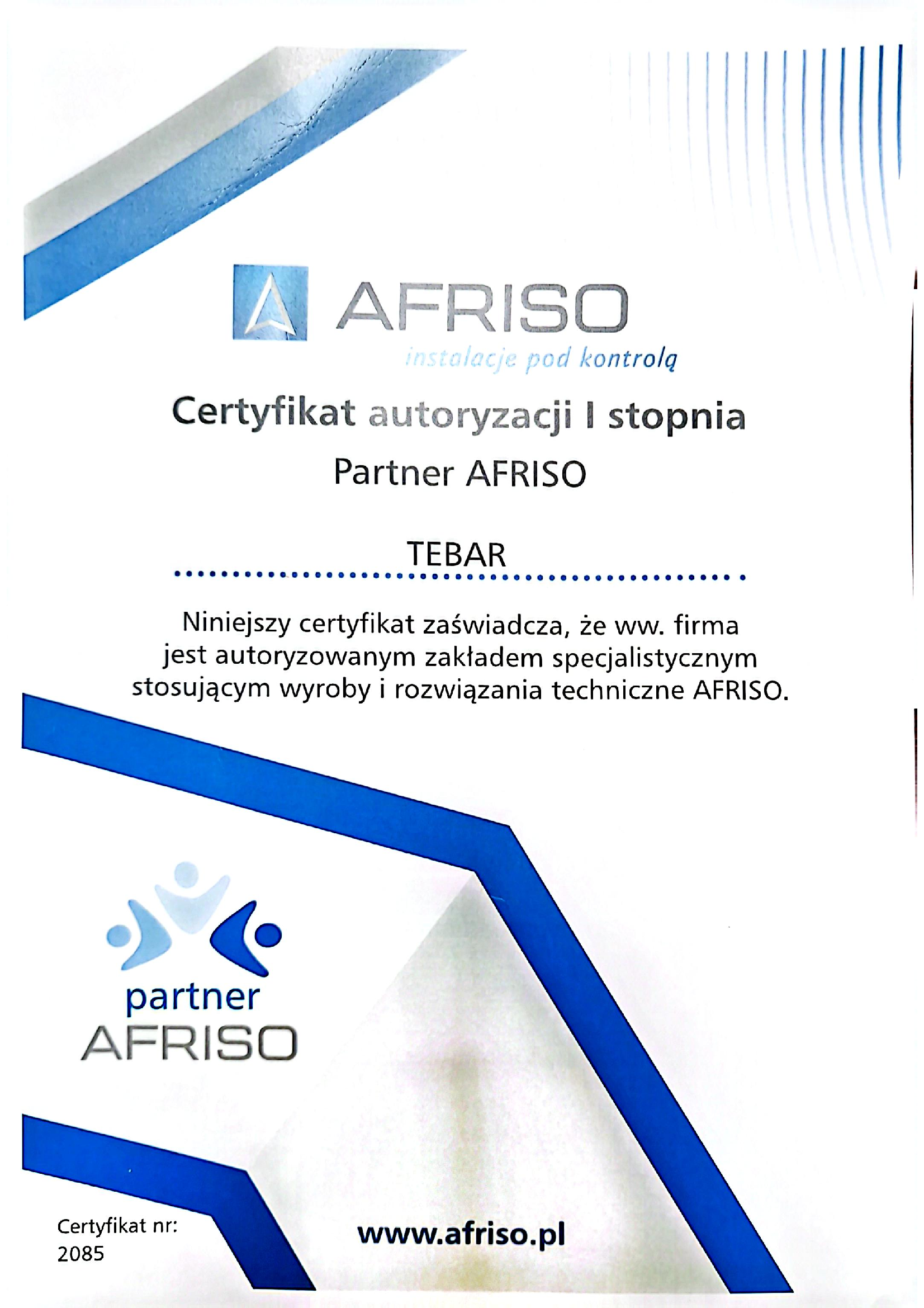Certyfikat Afriso