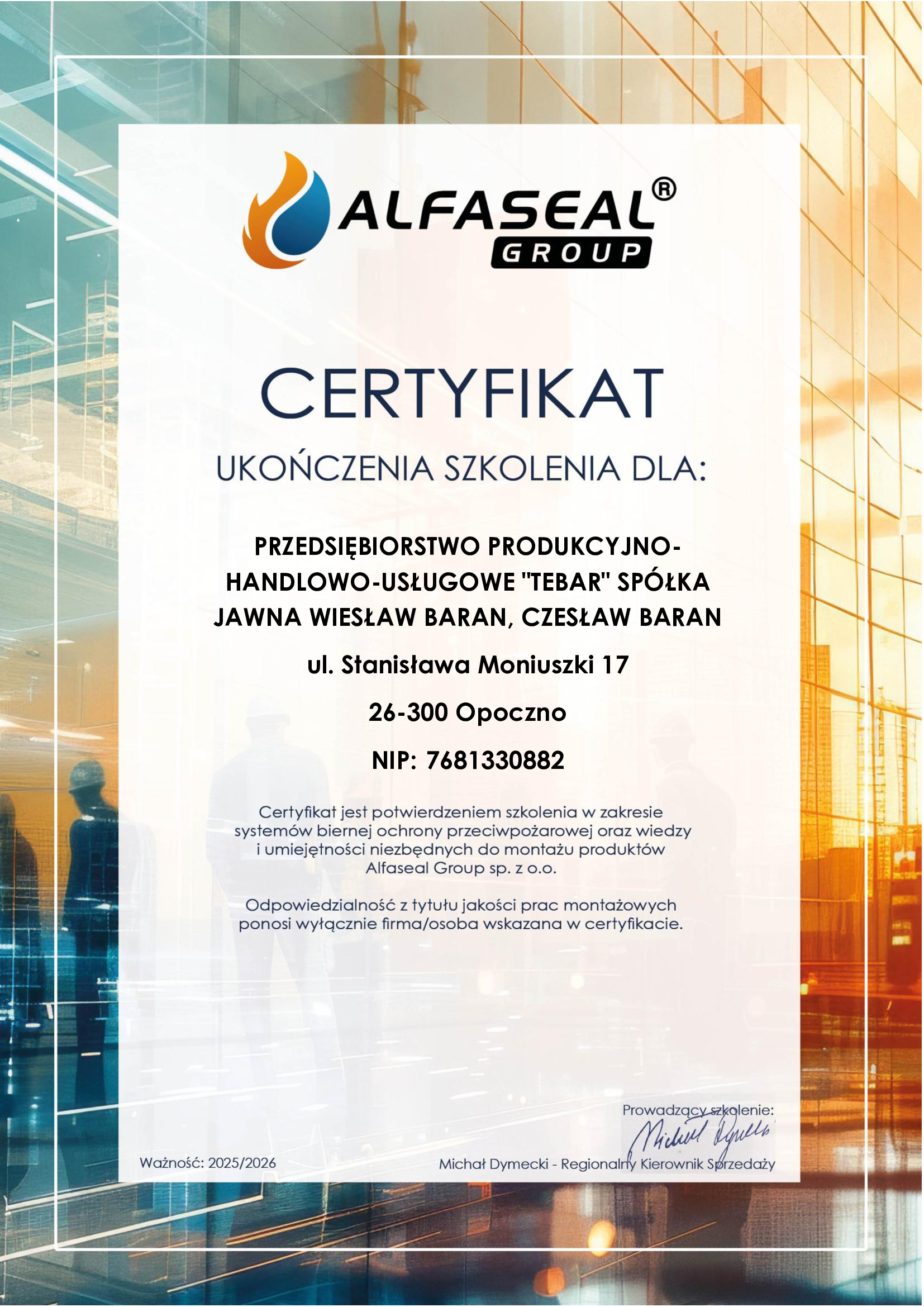 Certyfikat Alfaseal