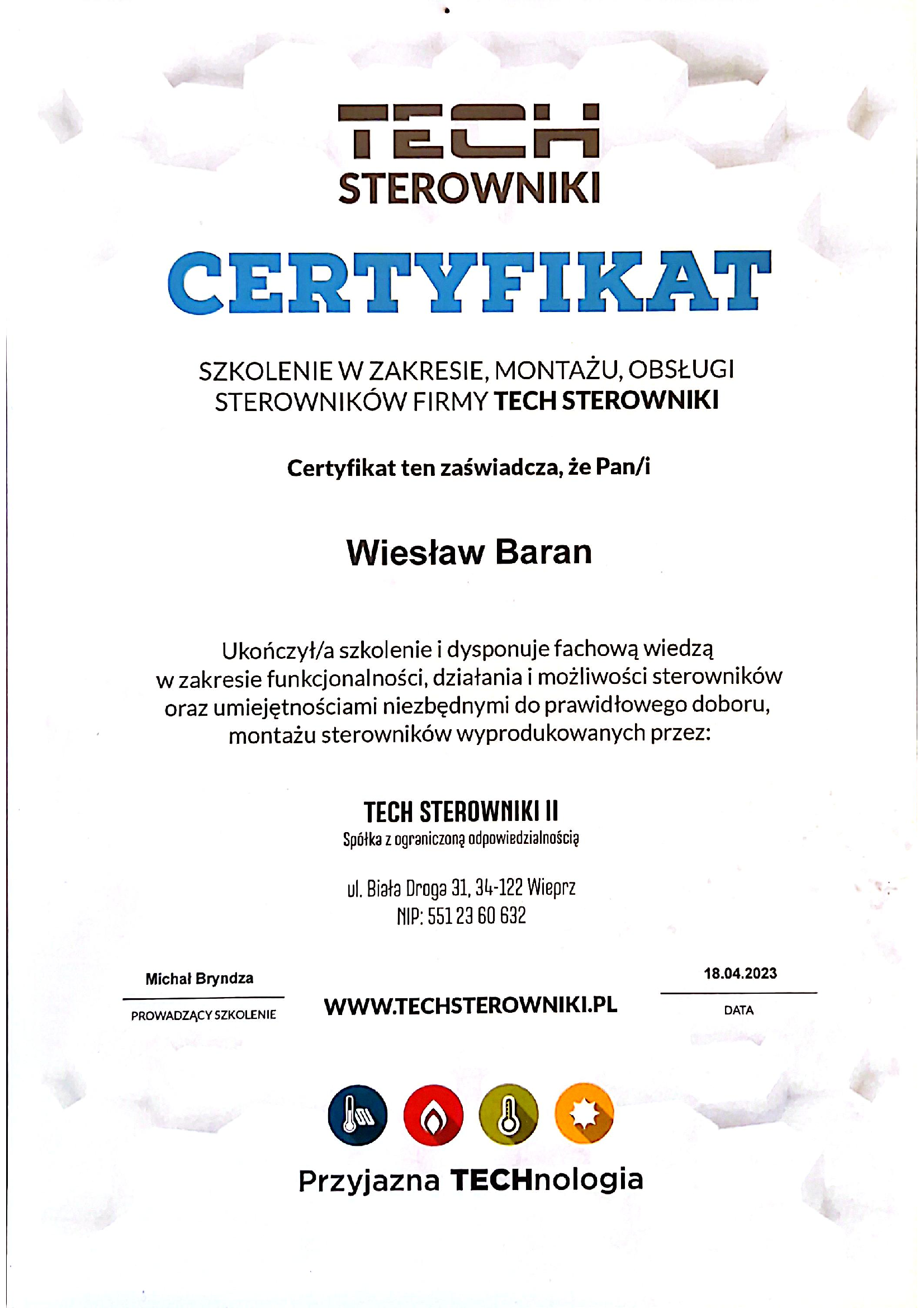Certyfikat Tech Sterowniki